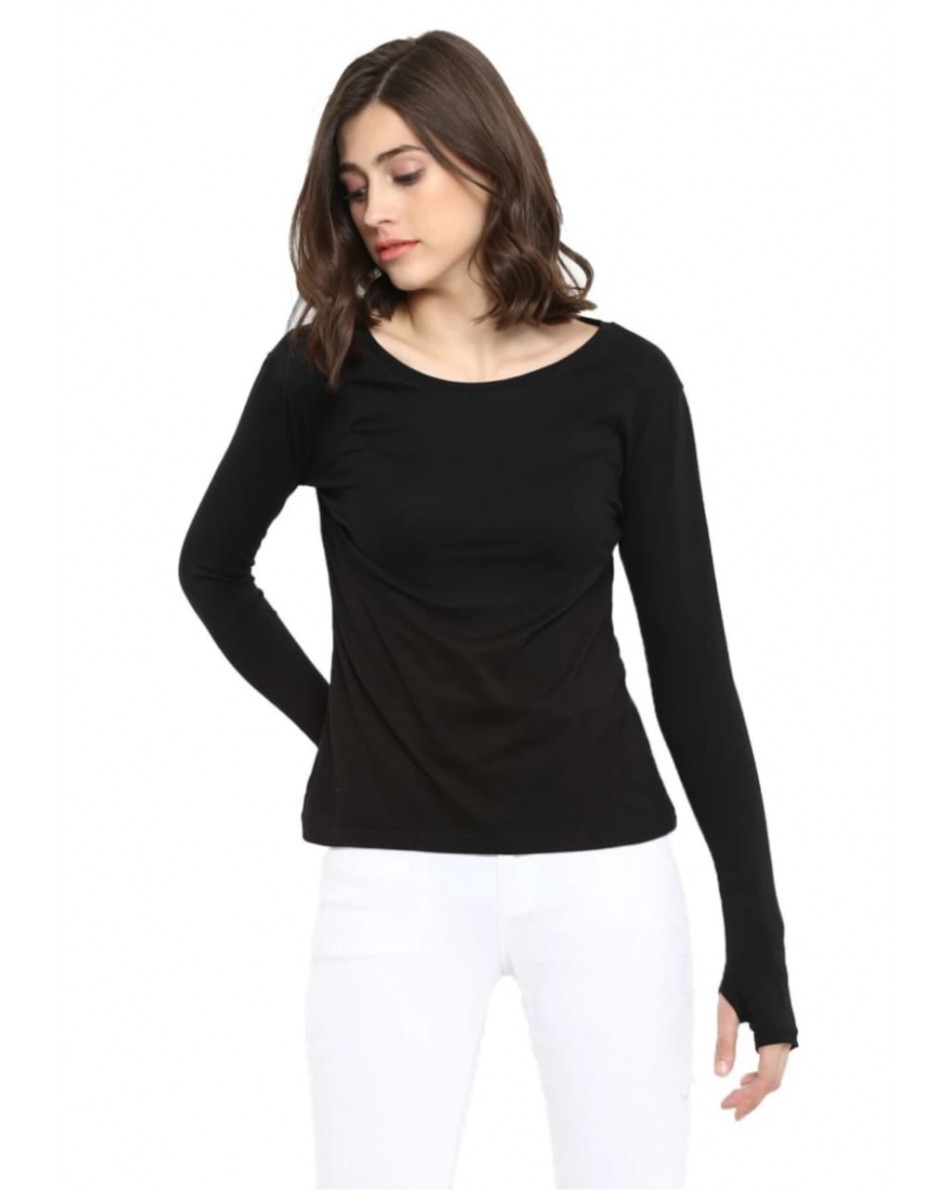 UNE ROBE  full sleeve ladies wear black [thick fabric]